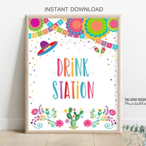 Fiesta Drink Station Sign Fiesta Birthday Party Mexican Cactus Fiesta Baby Shower Sign Flag Colors Cinco de Mayo Party INSTANT DOWNLOAD FFC7