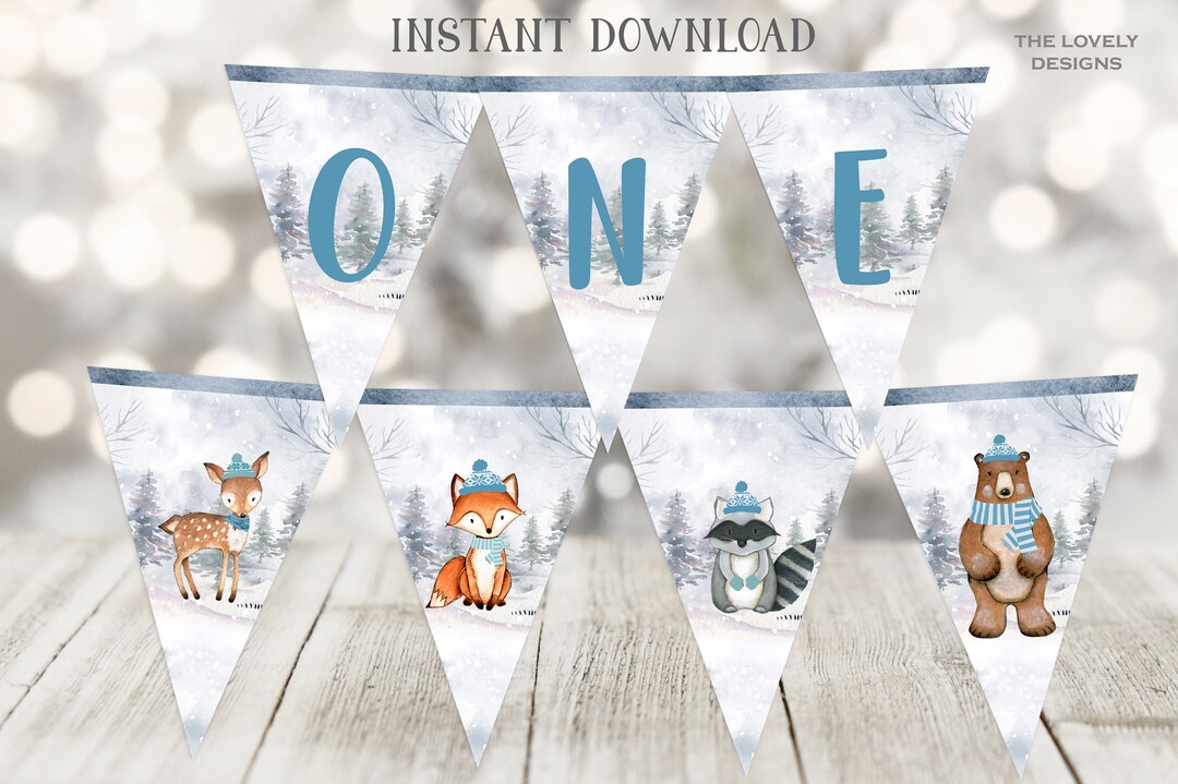 One Birthday Banner Wonmelody Winter Woodland 1st Birthday Decorations ...