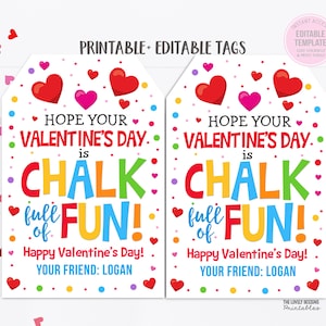 Valentine Chalk Gift Tags, Valentine&#39;s Day is chalk full of fun Tag, Preschool Classroom Student Gift PTO Non-Candy Printable Valentine Tag