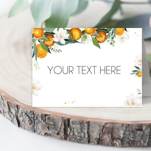 Etiqueta EDITÁVEL para tenda de comida laranja Little Cutie Etiquetas de comida para chá de bebê Clementine Place Card Little Cutie festa de aniversário PRINTALE DOWNLOAD