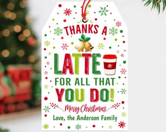 Etichette regalo natalizie "Grazie Latte", porta carte regalo stampabili, apprezzamento per le festività, insegnante, personale, volontario, infermiere, etichetta regalo per caffè modificabile