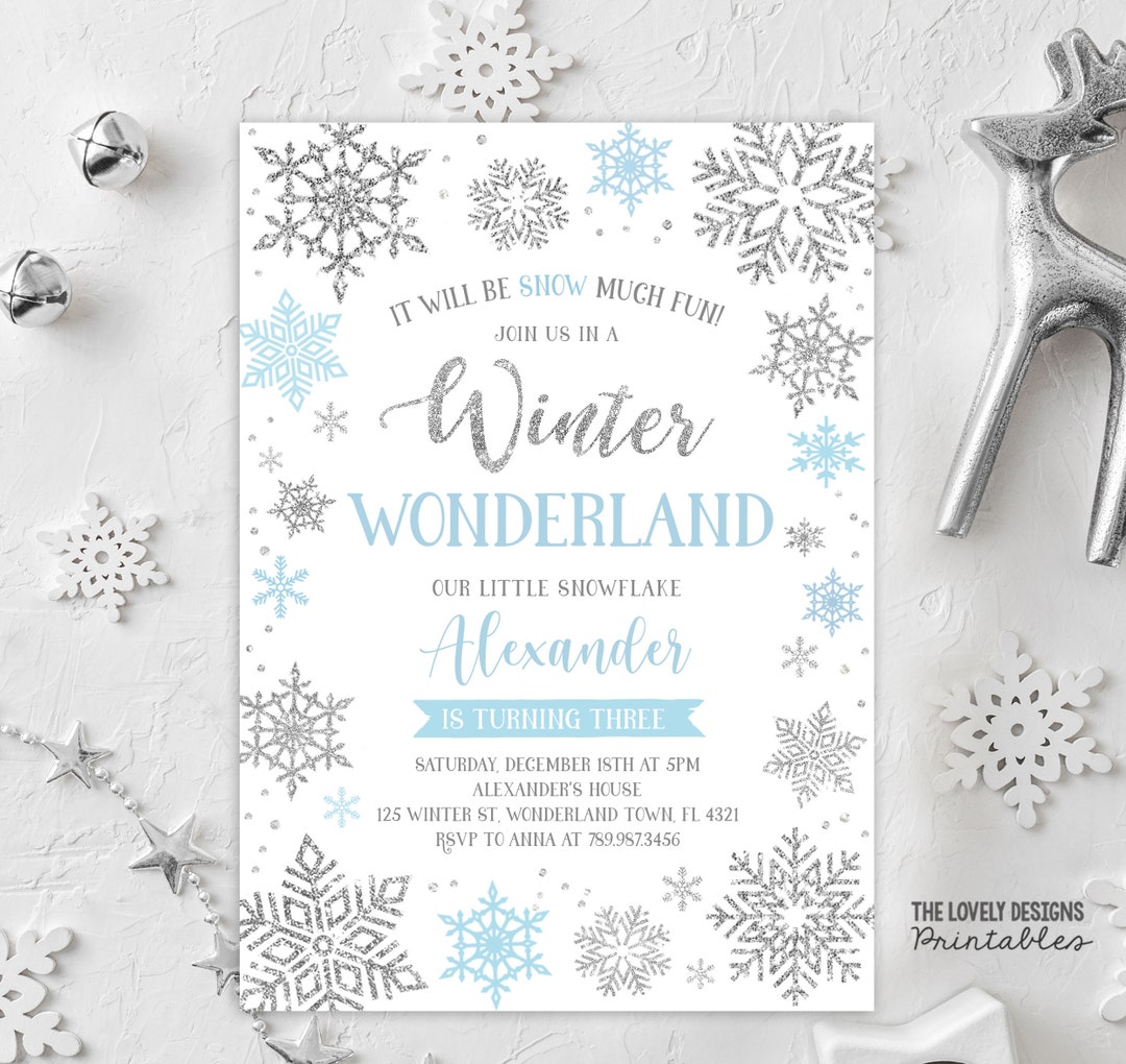 editable-winter-wonderland-birthday-invitation-blue-and-silver-winter-invitation-our-little-snowflake-invitation-printable-download-swb4-etsy