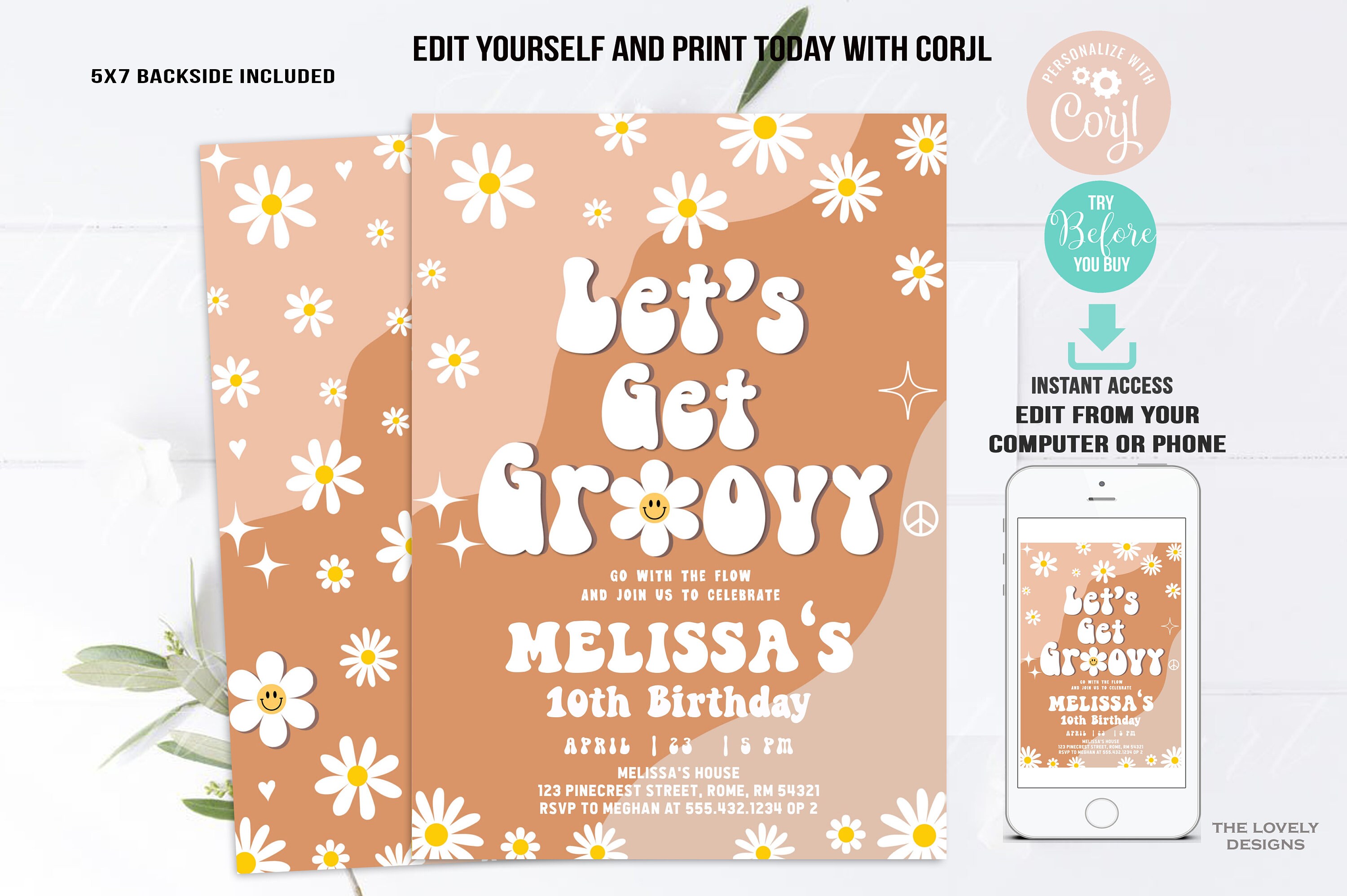 EDITABLE Groovy Birthday Invitation Let's Get Groovy Invite Any Age ...