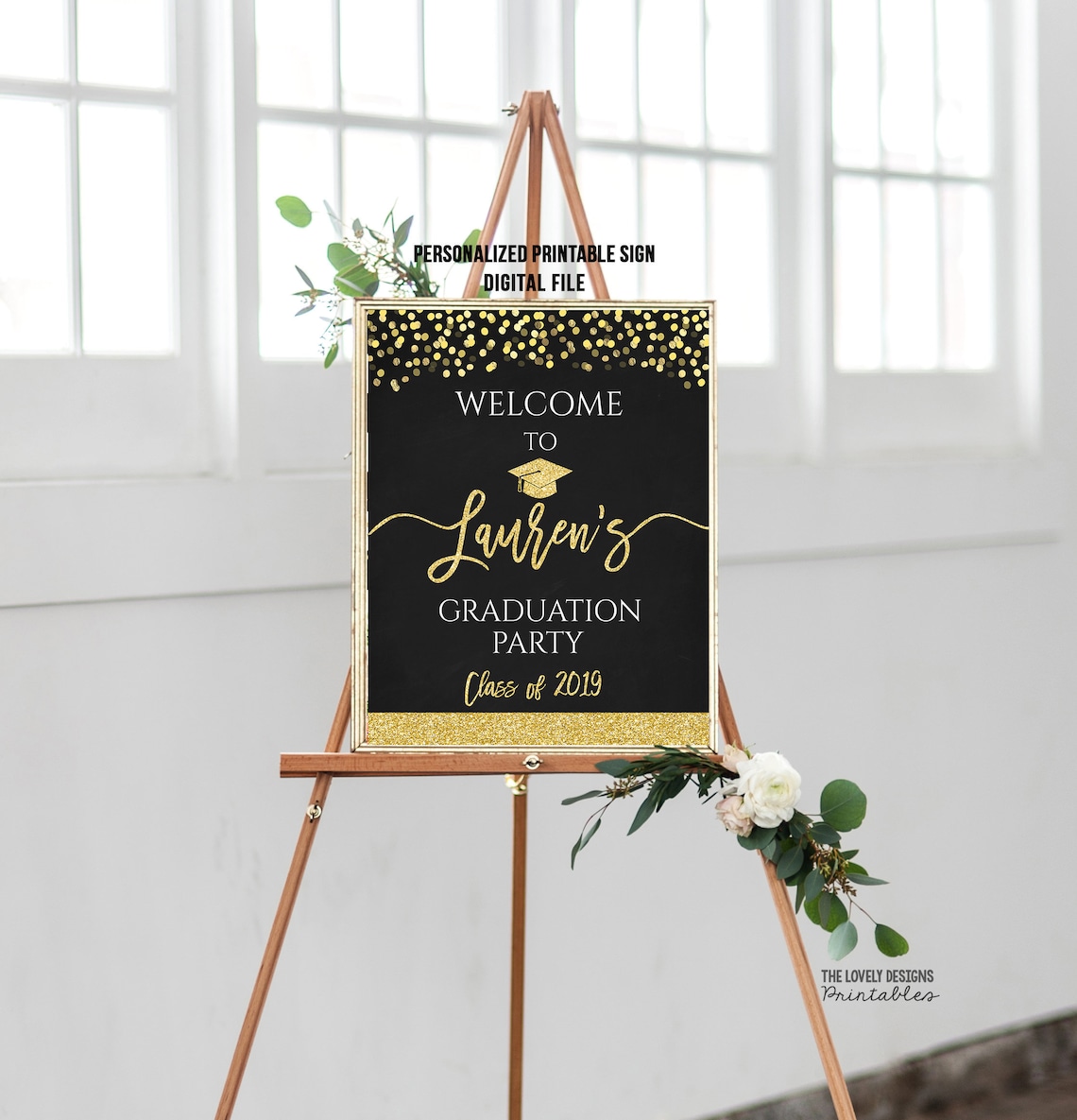 Graduation Sign Chalkboard Gold Confetti Graduation Etsy