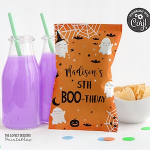 EDITABLE Chip Bag Wrappers Halloween Orange Ghost Birthday Party Spooky Ghost Favors Bags Snacks Spooktacular Party PRINTABLE DOWNLOAD HBO23