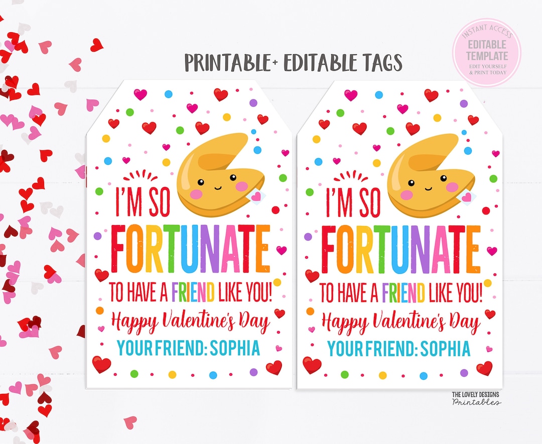 Valentine's Day Fortune Cookie Gift Tags I'm so Fortunate Classroom