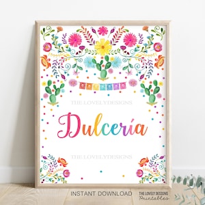 Fiesta Dulceria Sign: Mexican Cactus Dessert Table Decor (Digital Download)