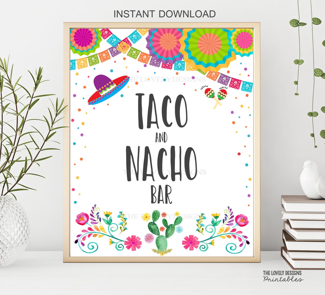 Taco and Nacho Bar Sign Fiesta Party Sign Mexican Cactus Shower Fiesta ...
