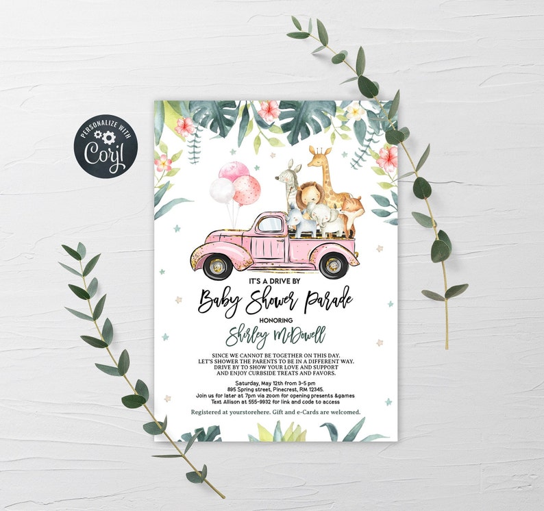 Editable Drive by Baby Shower Invitation Safari Girl Drive Etsy