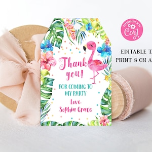 Flamingo Birthday Thank You Tags: Editable Tropical Party Favors (Printable Download)