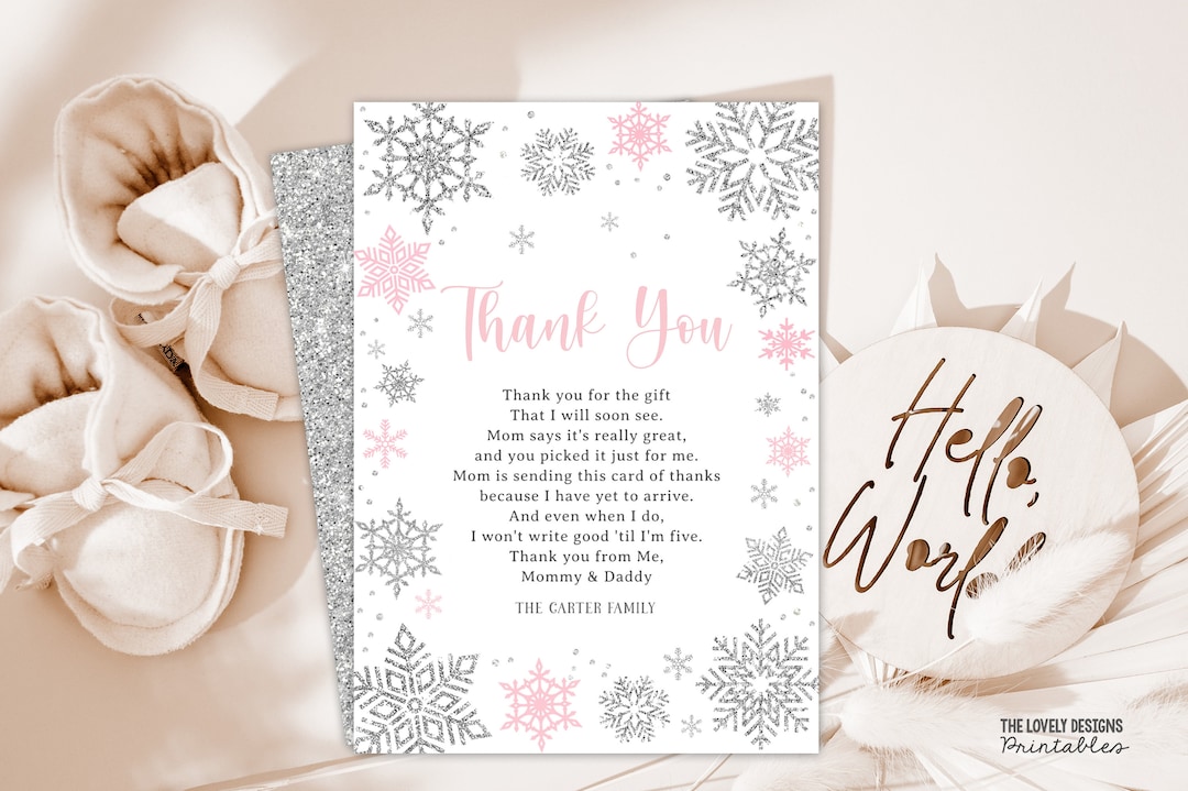 EDITABLE Winter Thank You Card Winter Baby Shower Cards Winter