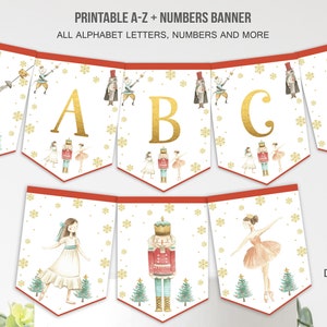 Nutcracker Banner A-Z Alphabet Nutcracker Watercolor Sugar Plum Fairy Christmas Nutcracker Ballet Bunting Banner Custom INSTANT DOWNLOAD