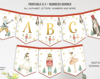 Nutcracker Banner A-Z Alphabet Nutcracker Watercolor Sugar Plum Fairy Christmas Nutcracker Ballet Bunting Banner Printable INSTANT DOWNLOAD