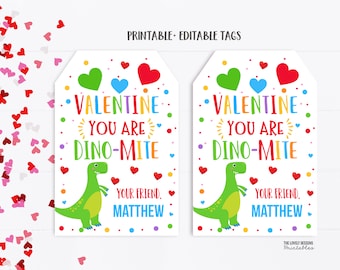 Dinosaur Valentine&#39;s Day Tag, Dino-Mite Valentine, Dinosau Printable Valentine&#39;s Day Tags Valentine Gift Tag Instant Download Printable