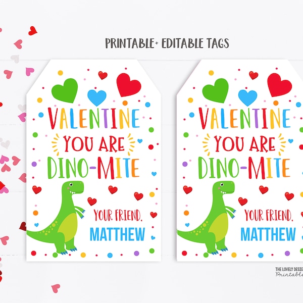 Dinosaur Valentine's Day Tag, Dino-Mite Valentine, Dinosau Printable Valentine's Day Tags Valentine Gift Tag Instant Download Printable