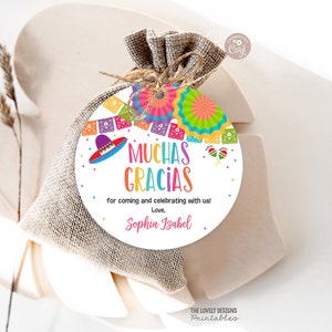 Fiesta Muchas Gracias Gift Tag Circle 2" Fiesta Birthday Mexican Flag ...