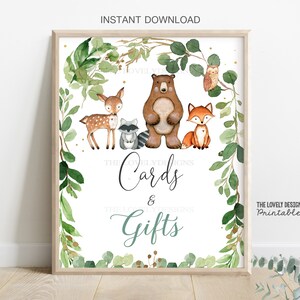 Woodland Baby Shower Sign: Cards & Gifts, Animals (Digital Download)