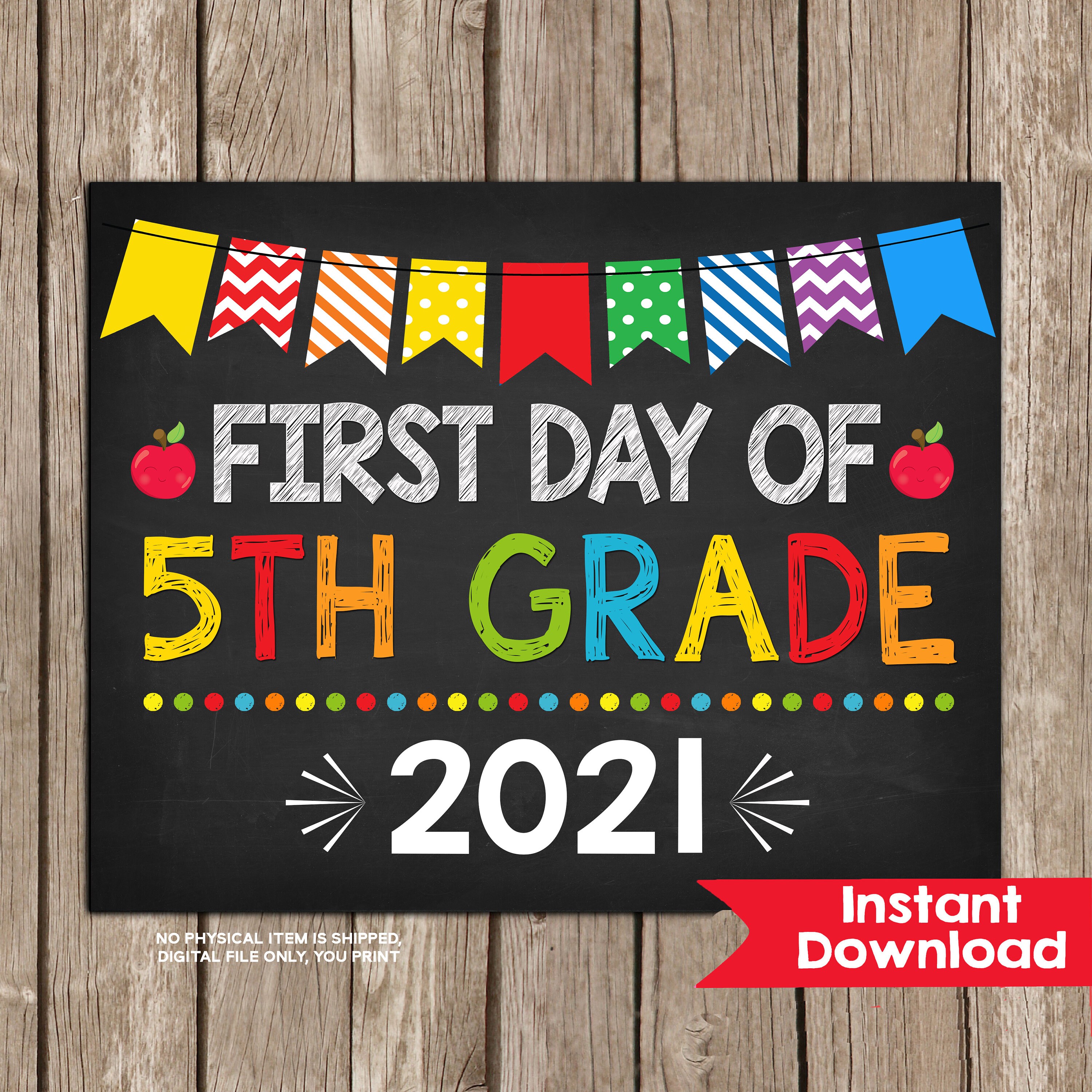 First Day of 5th Grade Sign 8x10 INSTANT DOWNLOAD Photo Prop Etsy