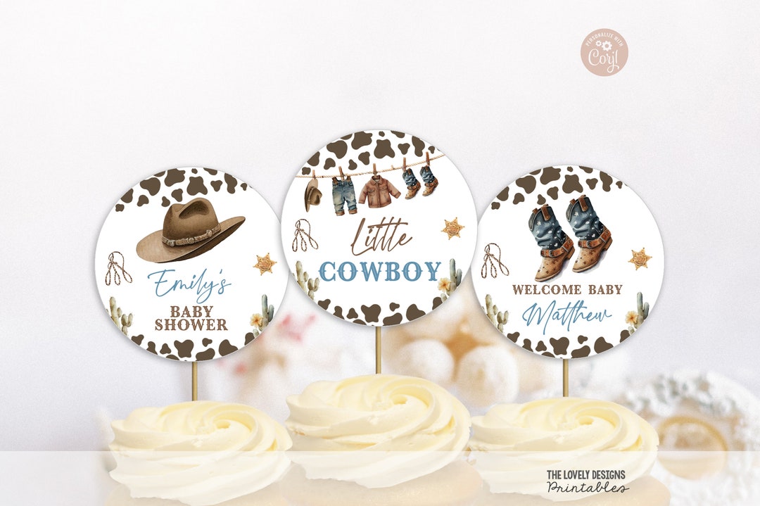 Rsstarxi 24-Pack Cowboy Boots & Bows Cupcake Toppers – Glitter Picks For Gender Reveal & Baby Shower