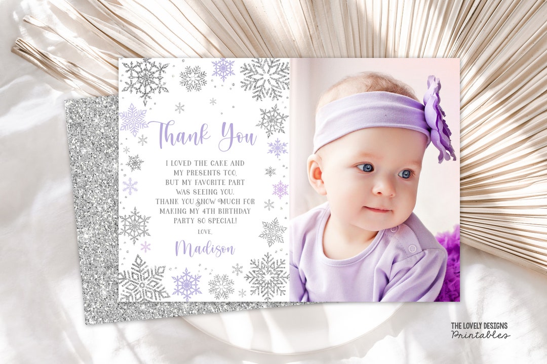 Editable Winter Thank You Card With Photo Winter Wonderland Birthday ...