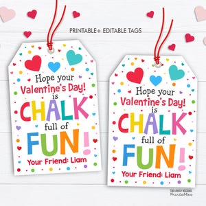 Valentine Chalk Gift Tags, Valentine&#39;s Day is chalk full of fun Tag, Preschool Classroom Student Gift PTO Non-Candy Printable Valentine Tag