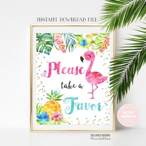 Flamingo Favor Table Sign: Tropical Birthday, Baby Shower Decor (Digital Download)
