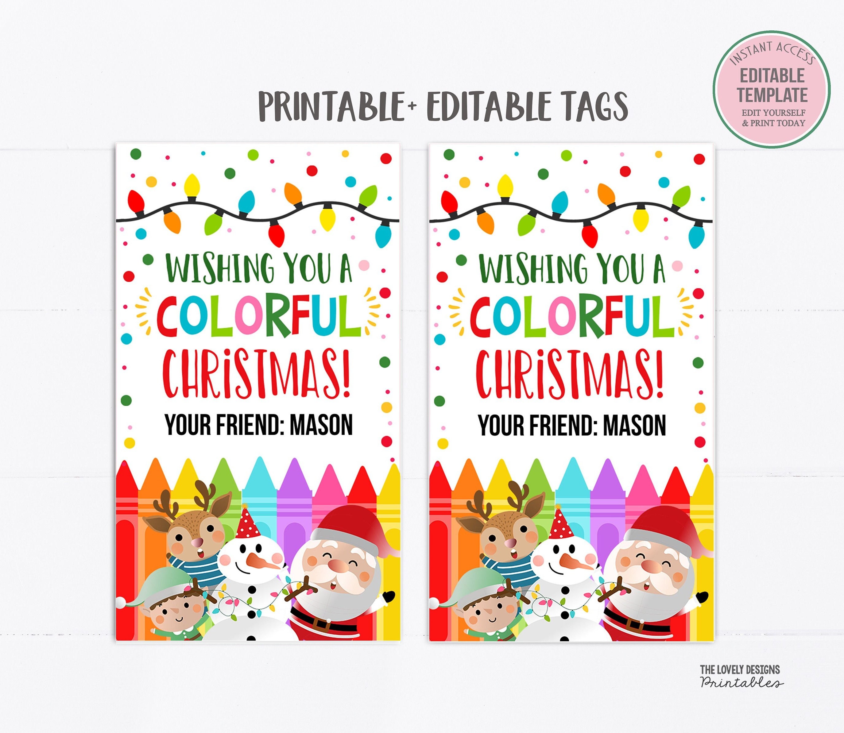 editable wishing you a colorful christmas gift tag crayon gift