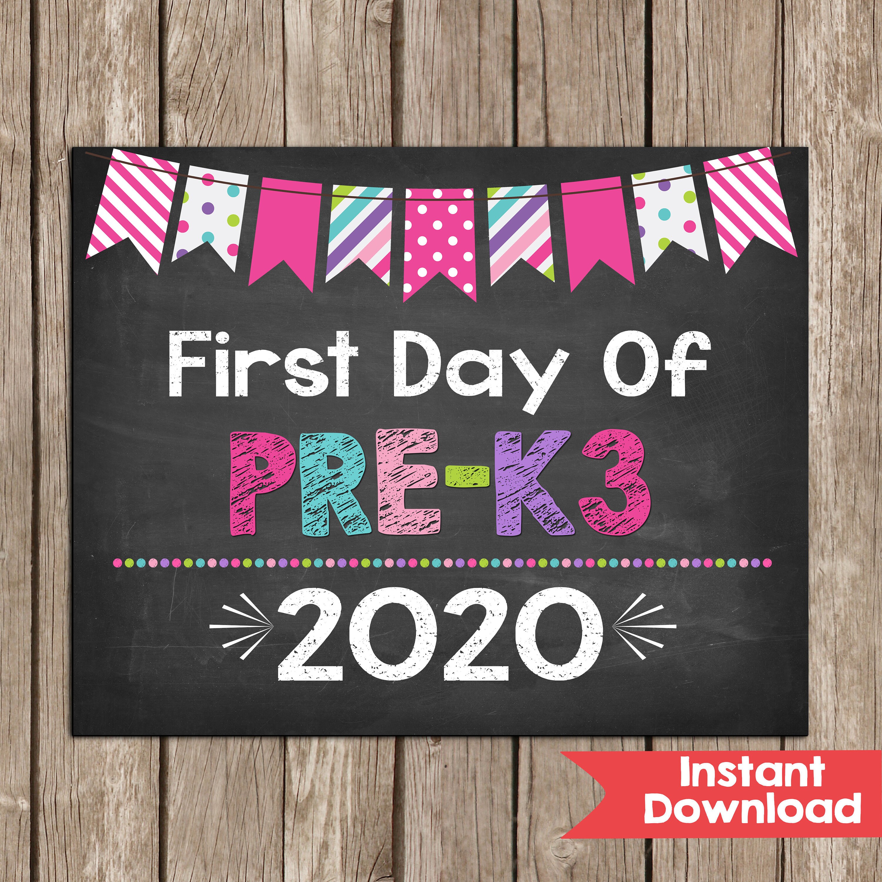 First Day of PRE K3 Sign Printable INSTANT DOWNLOAD Photo | Etsy