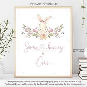 Some Bunny is One Sign Bunny 1st Birthday Sign Pink Floral Spring ...
