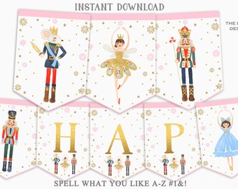 Nutcracker Birthday Party Banner Nutcracker Party Sugar Plum Fairy Nutcracker Ballet Decorations Bunting Banner Christmas INSTANT DOWNLOAD