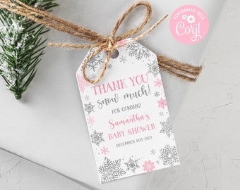 EDITABLE Winter Wonderland Baby Shower Favor Tag Winter Snowflakes hot Pink Tag Winter Wonderland Snow Much Thank You Tag PRINTABLE DOWNLOAD