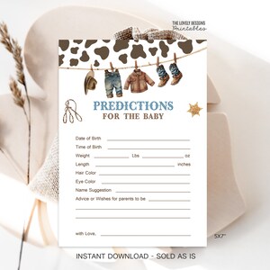 Cowboy-Vorhersagen für die Babyparty-Karte Cowboy Babyparty-Aktivität Country Western Wild Boy West Ranch Ein kleiner Cowboy SOFORTIGER DOWNLOAD CWB