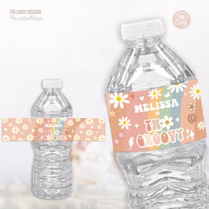 Two Groovy Birthday Bottle Label: Retro Daisy, Rainbow (Printable Download)