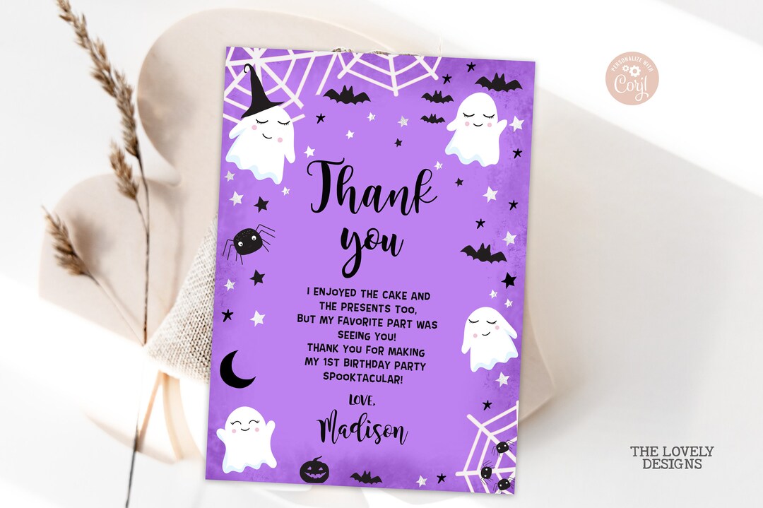 EDITABLE Halloween Thank You Card Halloween Birthday Card Cute Spooky ...