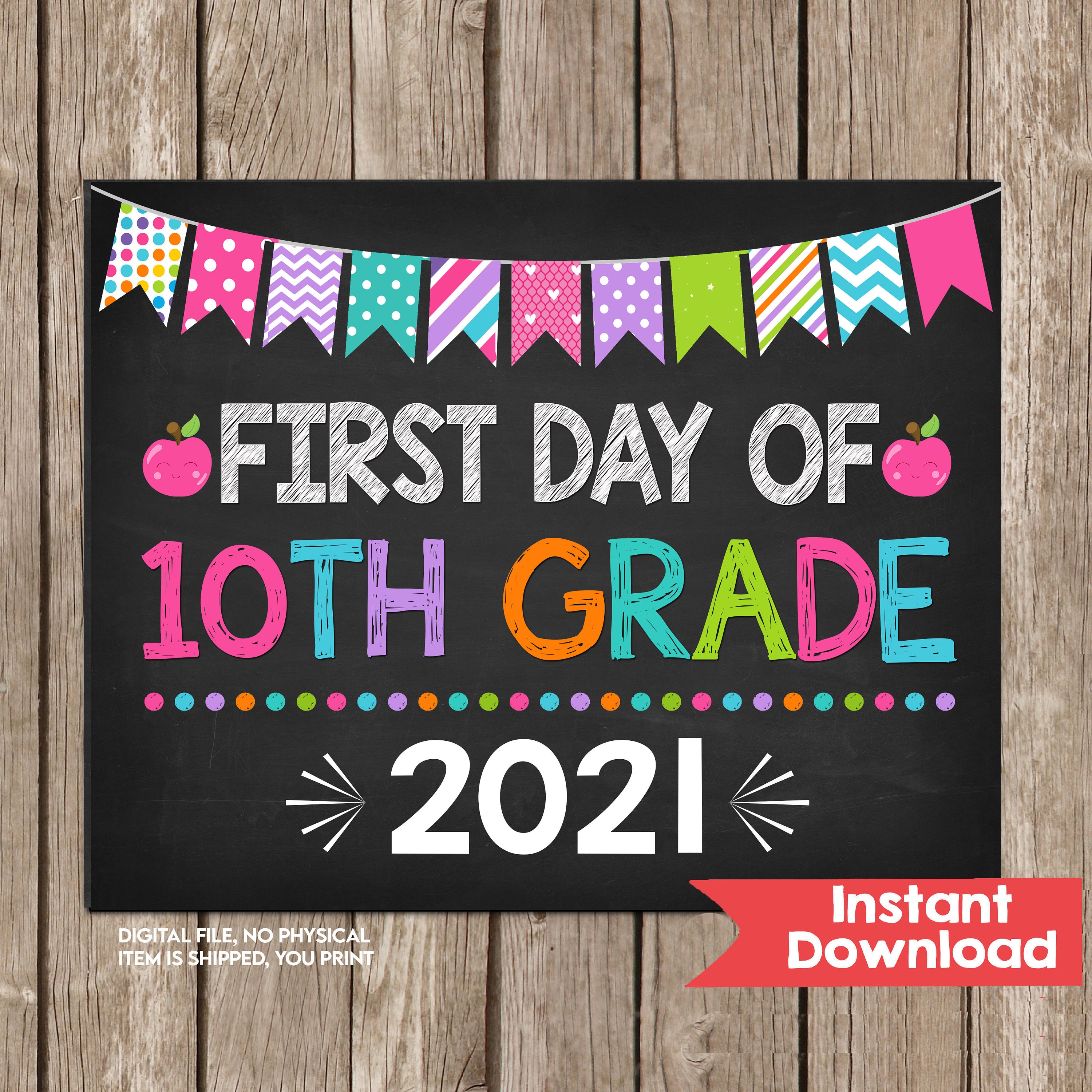 Girl First Day Of 10th Grade Sign INSTANT DOWNLOAD Photo Prop Etsy