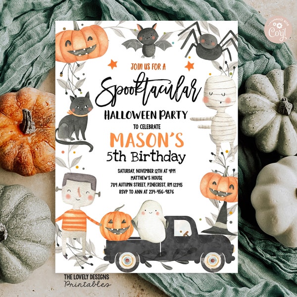 Halloween Birthday Invitation Spooky Cute Spooktacular EDITABLE Halloween Birthday Party Invitation Costume Party PRINTABLE DOWNLOAD HSG11