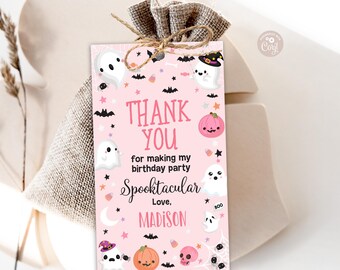Editable Halloween Favor Tag Halloween Birthday Spooky Boo Ghost Pink Spooktacular Party Trick or Treat Gift Tag PRINTABLE DOWNLOAD PCG1