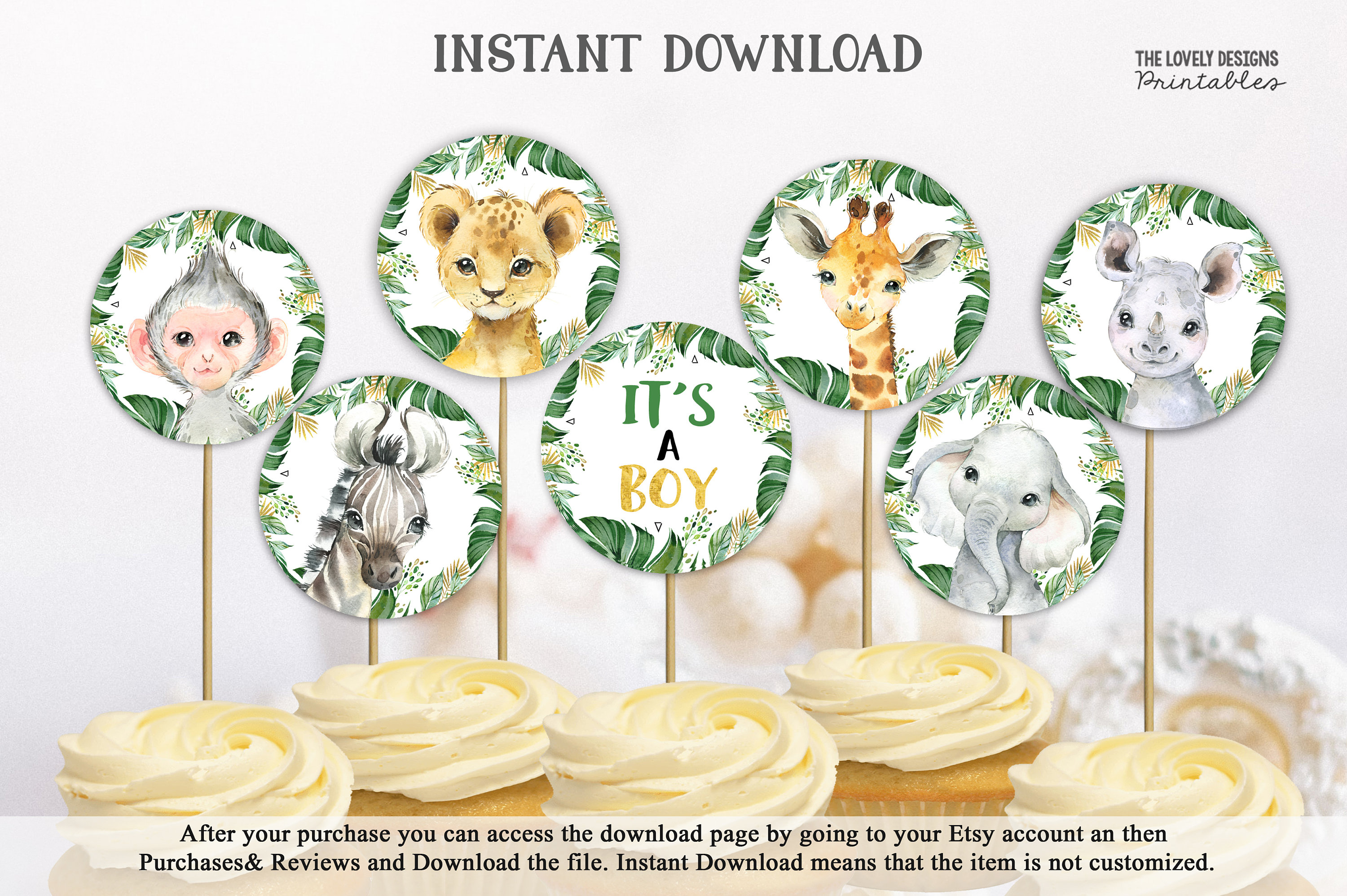 36Pcs Baby Shower Cupcake Toppers | Gold Woodland Safari Theme Cake Decorations For Gender Reveal, Birthday Parties