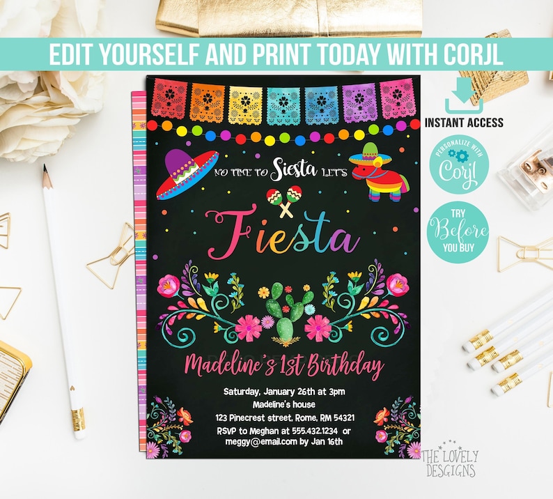 Fiesta Invitation EDITABLE Invitation Fiesta Birthday Etsy