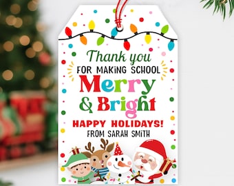 編集可能なクリスマスタグ 学校 メリー＆ブライト ギフトタグ ホリデーギフトタグ PTO 教師 スタッフ コーチ 感謝タグ ホリデーパーティー ギフト交換