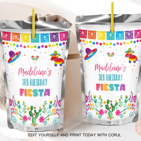 EDITABLE Piñata Fiesta Juice Pouch Label Pinata Fiesta Girl Birthday Party Fiesta Mexican Juice Bag Labels Cinco de Mayo PRINTABLE DOWNLOAD