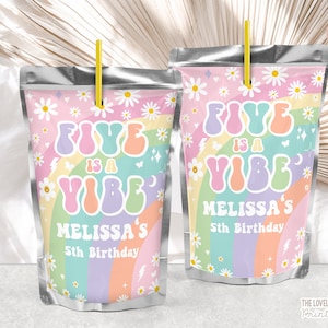 Daisy Five is A Vibe Juice Pouch Label: Groovy 5th Birthday (PRINTABLE DOWNLOAD)