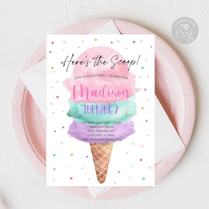 Ice Cream Birthday Invitation: Editable Girl Party (Digital Download)