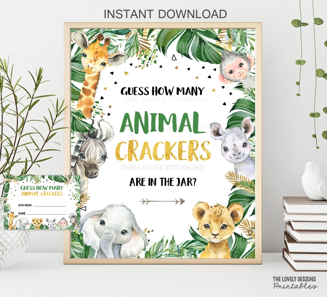 Jungle Guess How Many Animal Crackers Are in the Jar Sign Jungle Baby
