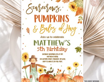 Fall Pumpkin Patch Birthday Invitation: Editable Scarecrow Design (Digital Download)
