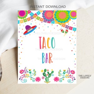 Fiesta Taco Bar Sign Fiesta Birthday Sign Fiesta Mexican Cactus Baby Shower Sign Printable Flag Colors Cinco de Mayo INSTANT DOWNLOAD FFC7