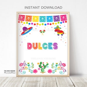 Fiesta Dulces Sign Piñata Fiesta Party Sign Fiesta Mexican Pinata Sign Decor Fiesta Birthday Sign Dessert Table Printable INSTANT DOWNLOAD