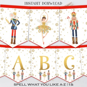 Nutcracker Banner Nutcracker Sugar Plum Fairy Birthday Nutcracker Ballet Party Decor Printable Bunting Banner Red Christmas INSTANT DOWNLOAD