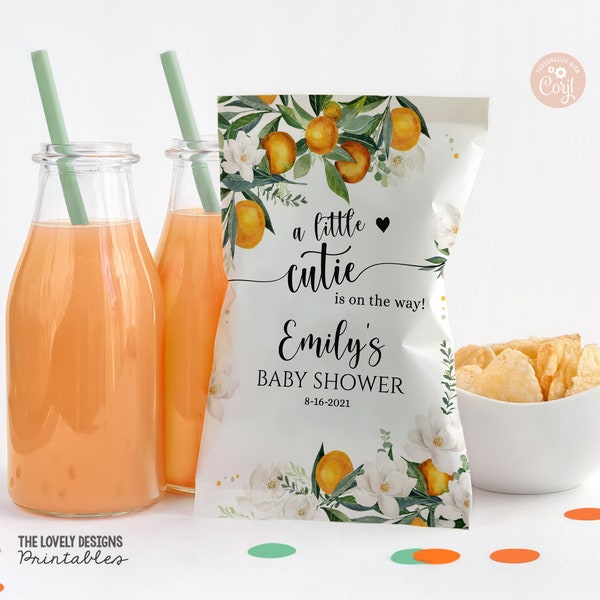 EDITABLE a Little Cutie Chip Bag Wrapper Little Cutie Baby Shower Orange Clementine A Little Cutie on the Way Favor Bags PRINTABLE DOWNLOAD