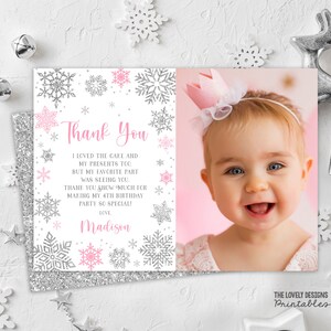 EDITABLE Winter Thank You Card With Photo Winter Birthday Snowflakes ...